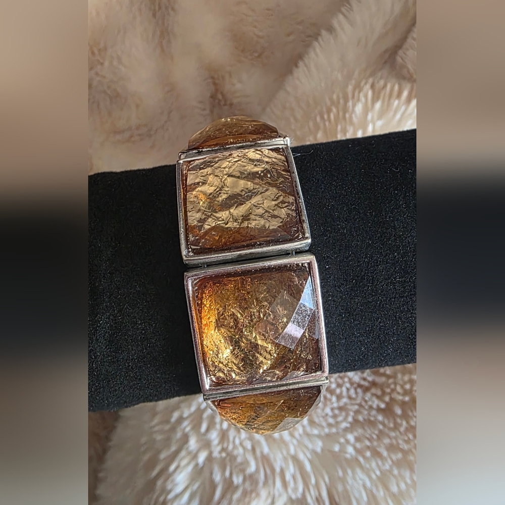 BOLD Chunky Square Gold Resin Statement Bracelet – Silver Frame